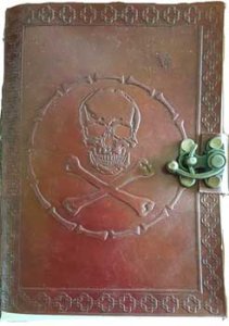 Skull & Bones leather blank book w/ latch