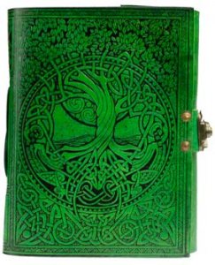 Green Tree of Life. river of Knowledge leather w/ latch 5" x 7"