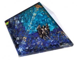 Orgone Aquamarine & Lapis Raphael pyramid 75mm