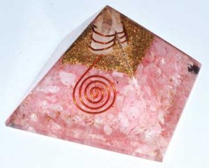 Orgone Rose Quartz & Quartz Point pyramid 70mm